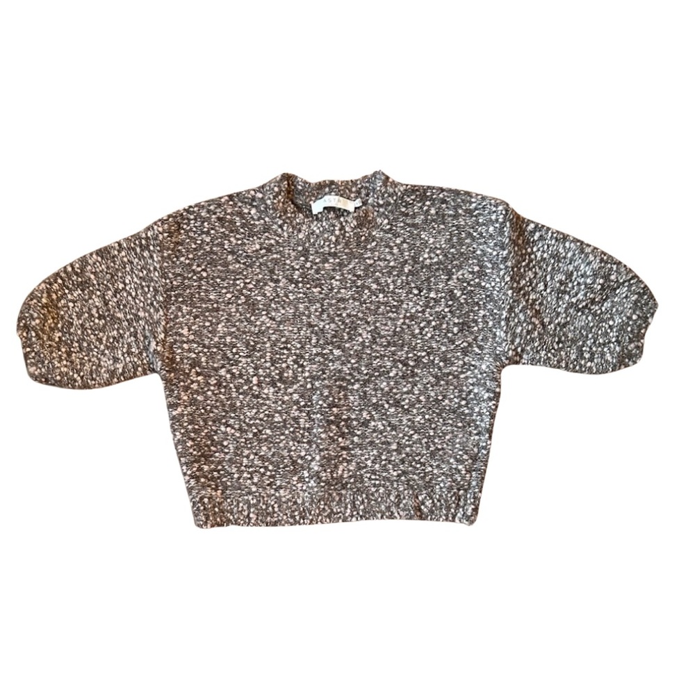 ASTR The Label Cropped Short Sleeve Sweater Medium Gray Taupe Pink